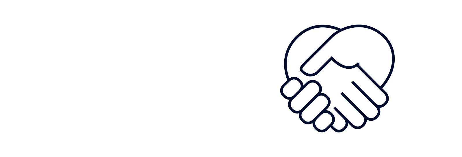 Hvid baggrund med illustration af to hænder, der giver håndtryk, som danner et hjerte